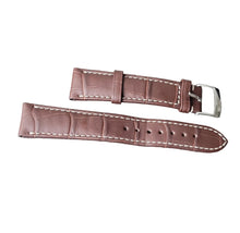 Load image into Gallery viewer, Brown leather watch strap with white stitching on a gray surface