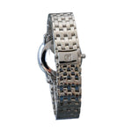 Silver watch with a metal bracelet on a gray background