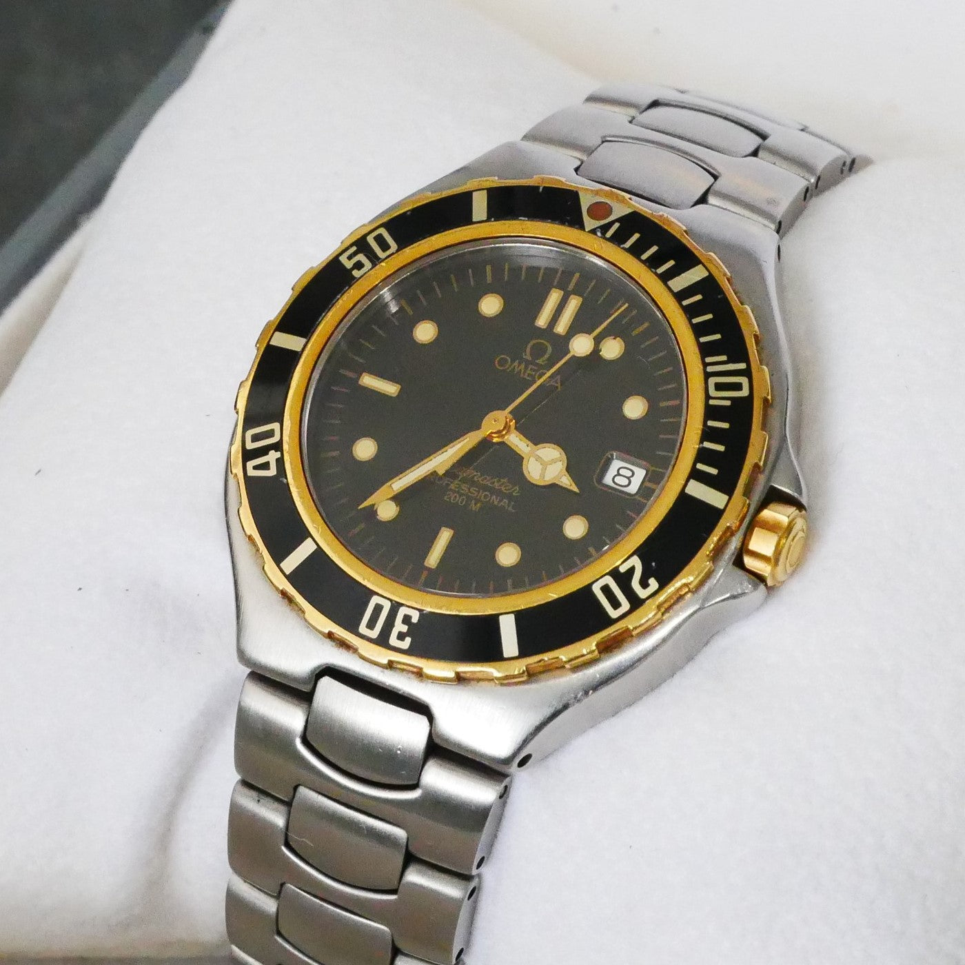 Omega Seamaster 200m (Pre-bond, vintage), 36mm, Black and Gold Dial, Quartz (In-Stock Item)