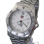 Silver watch with a white face 